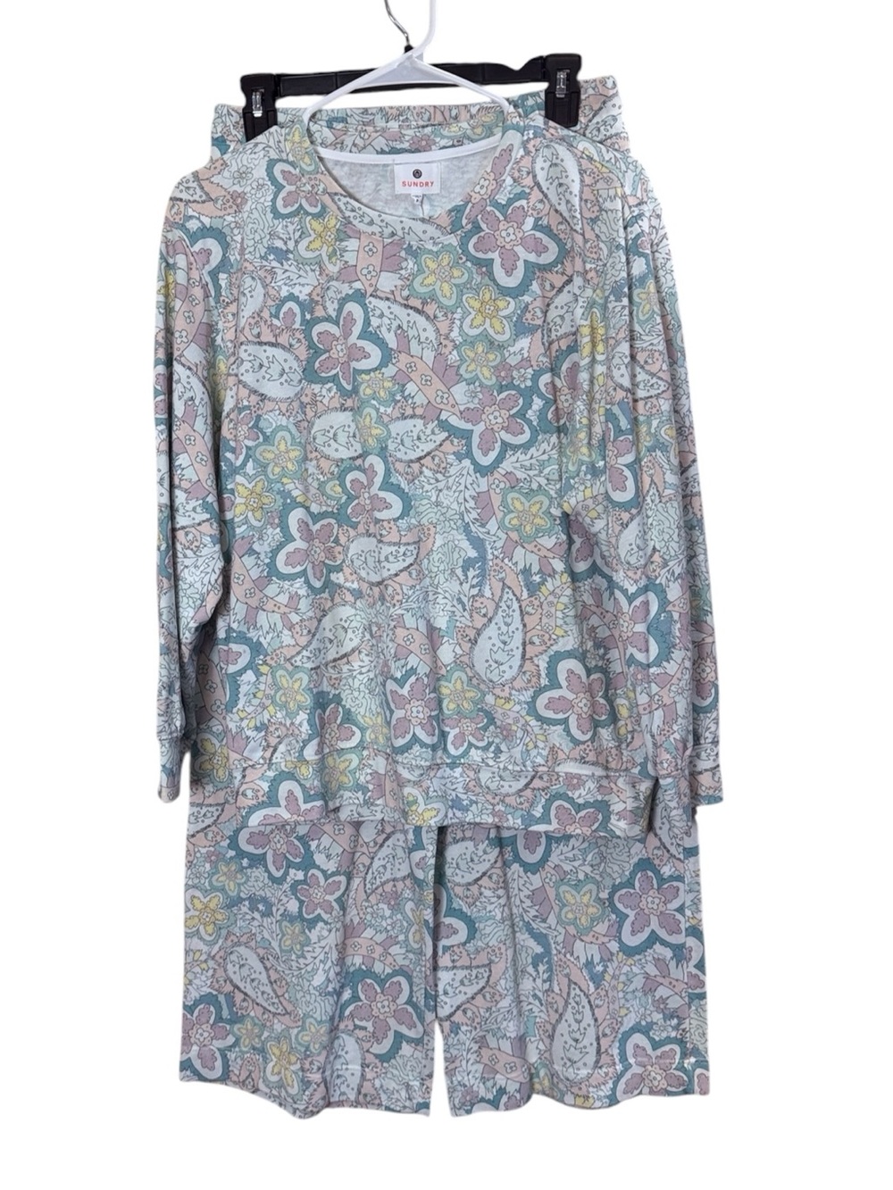 Sundry Pastel Paisley Floral Pajama Lounge Set in Pale Blue and Soft Pink Sz M